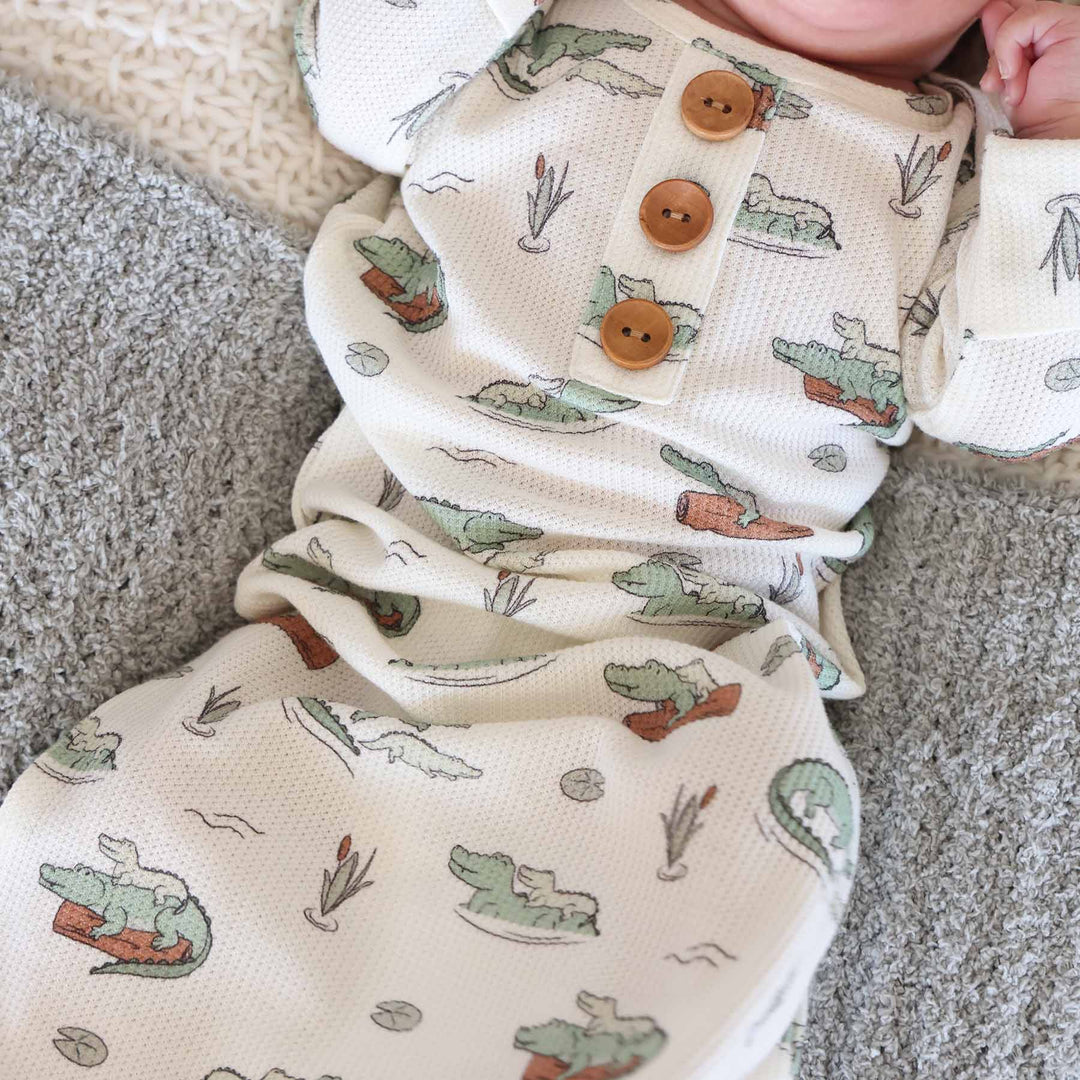 bamboo waffle knot gown with alligators 