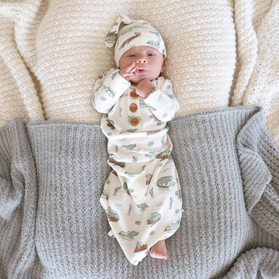 alligator bamboo waffle knot gown for babies 