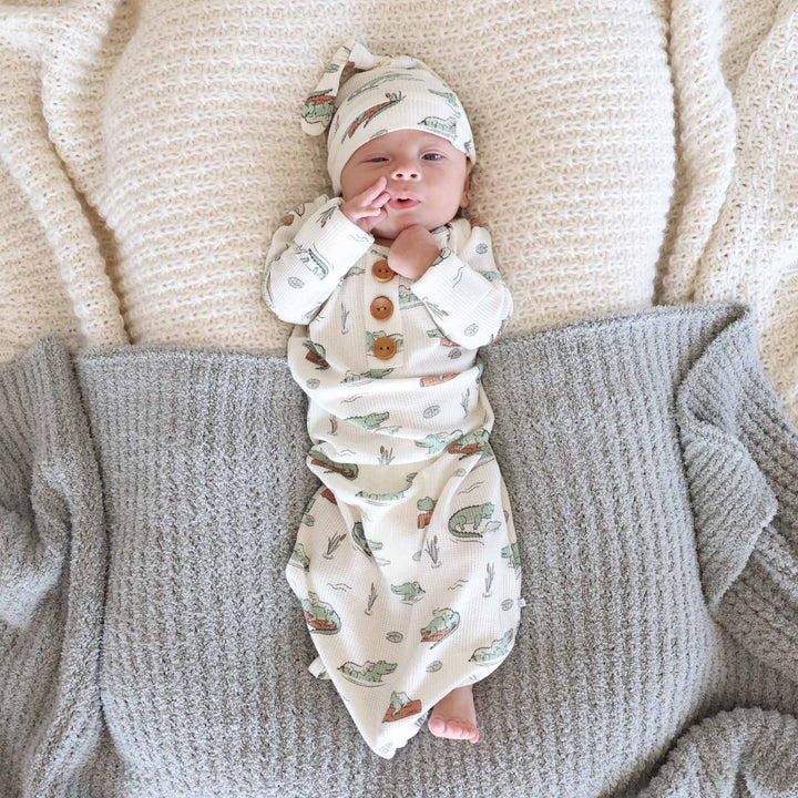 alligator bamboo waffle knot gown for babies 