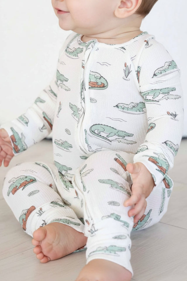 later gator bamboo waffle convertible zip romper 
