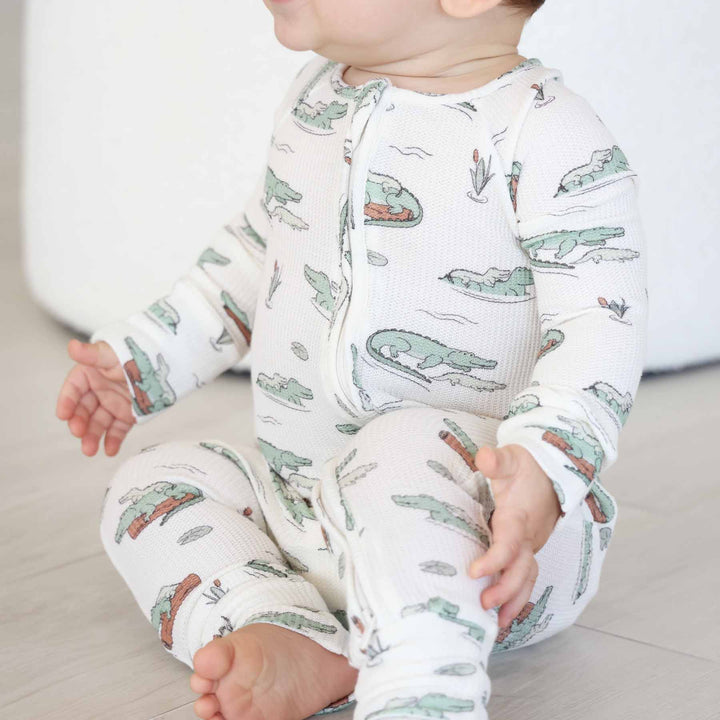 later gator bamboo waffle convertible zip romper 