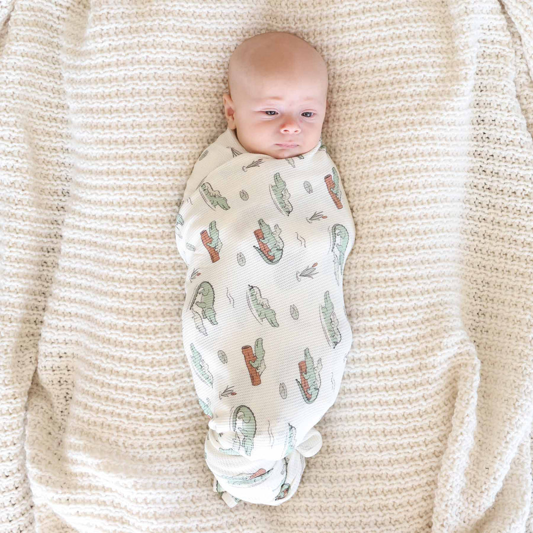 alligator bamboo waffle oversized swaddle blanket for babies 