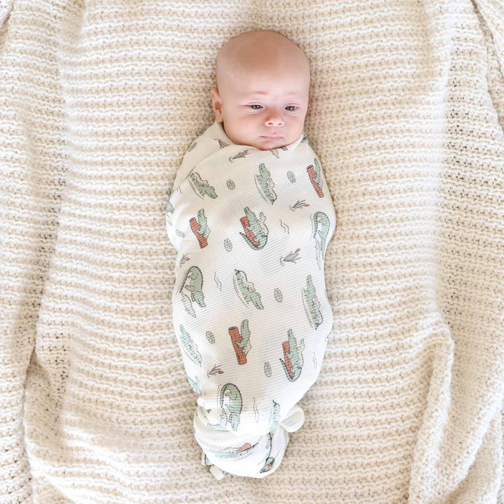alligator bamboo waffle oversized swaddle blanket for babies 