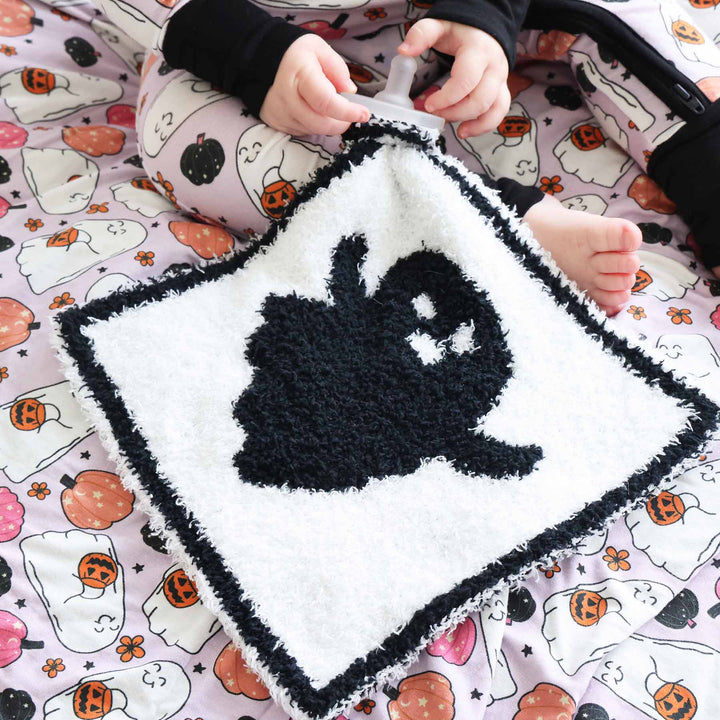 black and white ghost reversible cuddle lovey