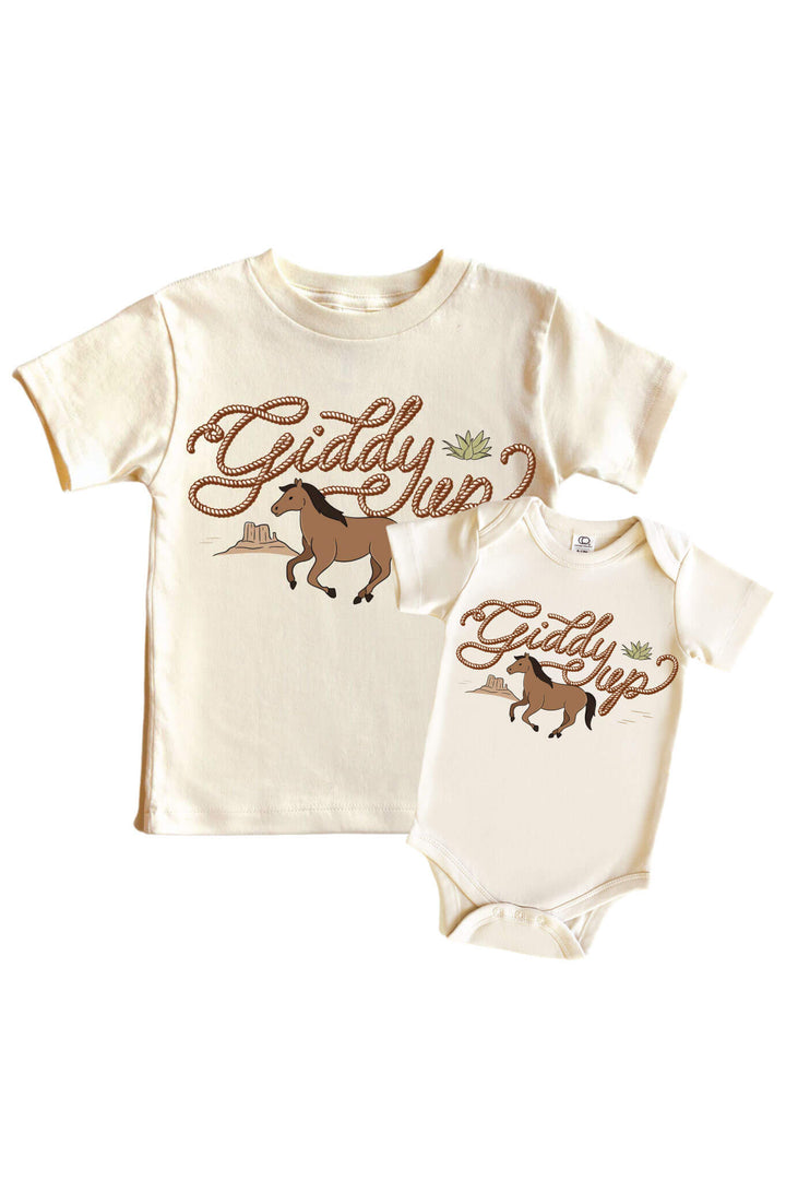 giddy up neutral graphic tee and bodysuit