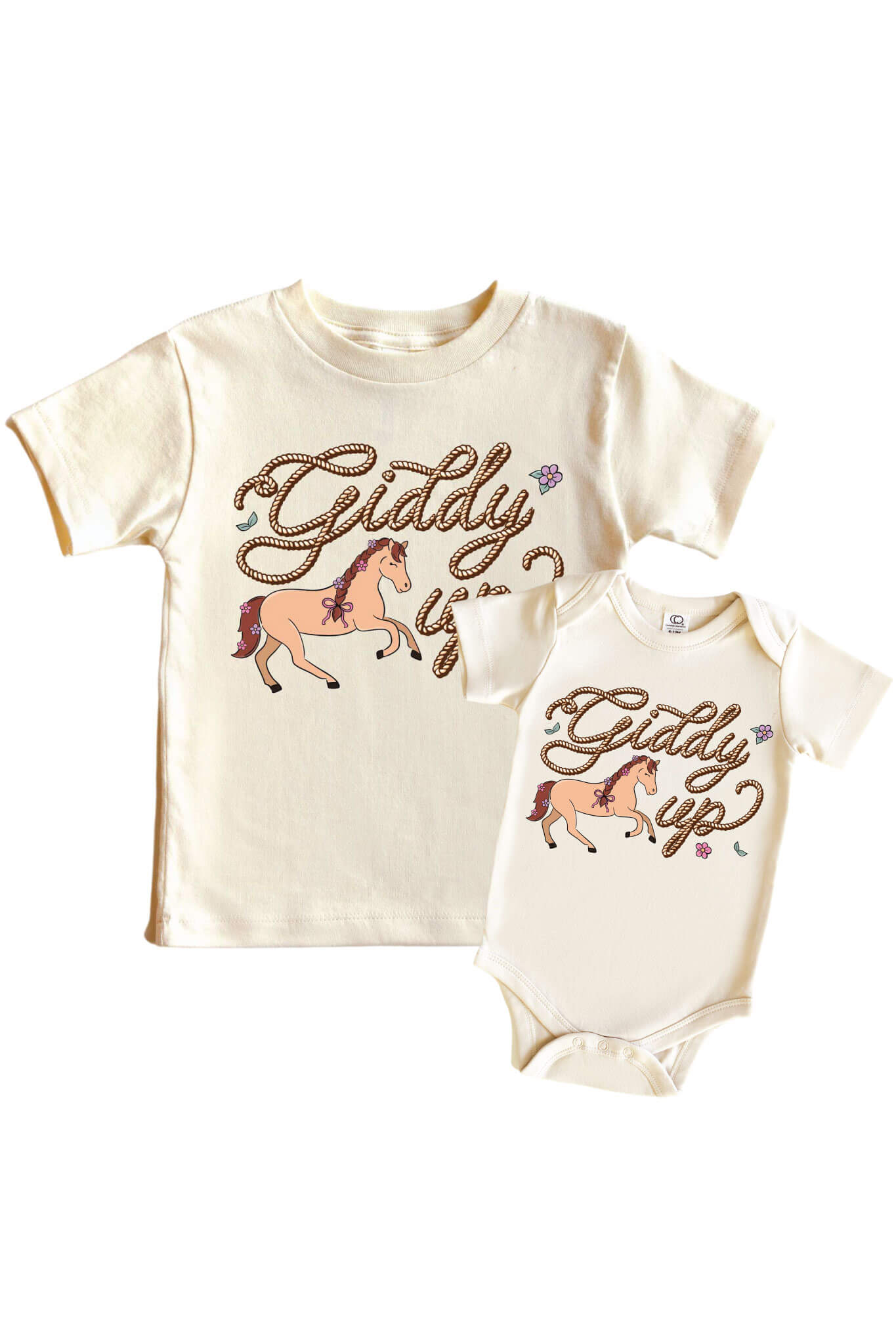 Giddy Up Pink Graphic Bodysuit & Kids Tee | Natural