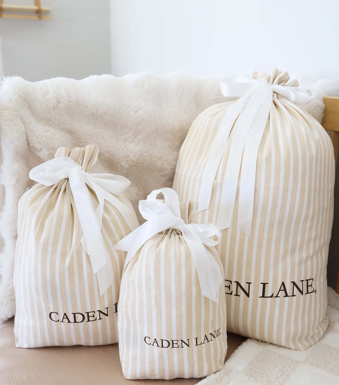 neutral stripe gift sacks 
