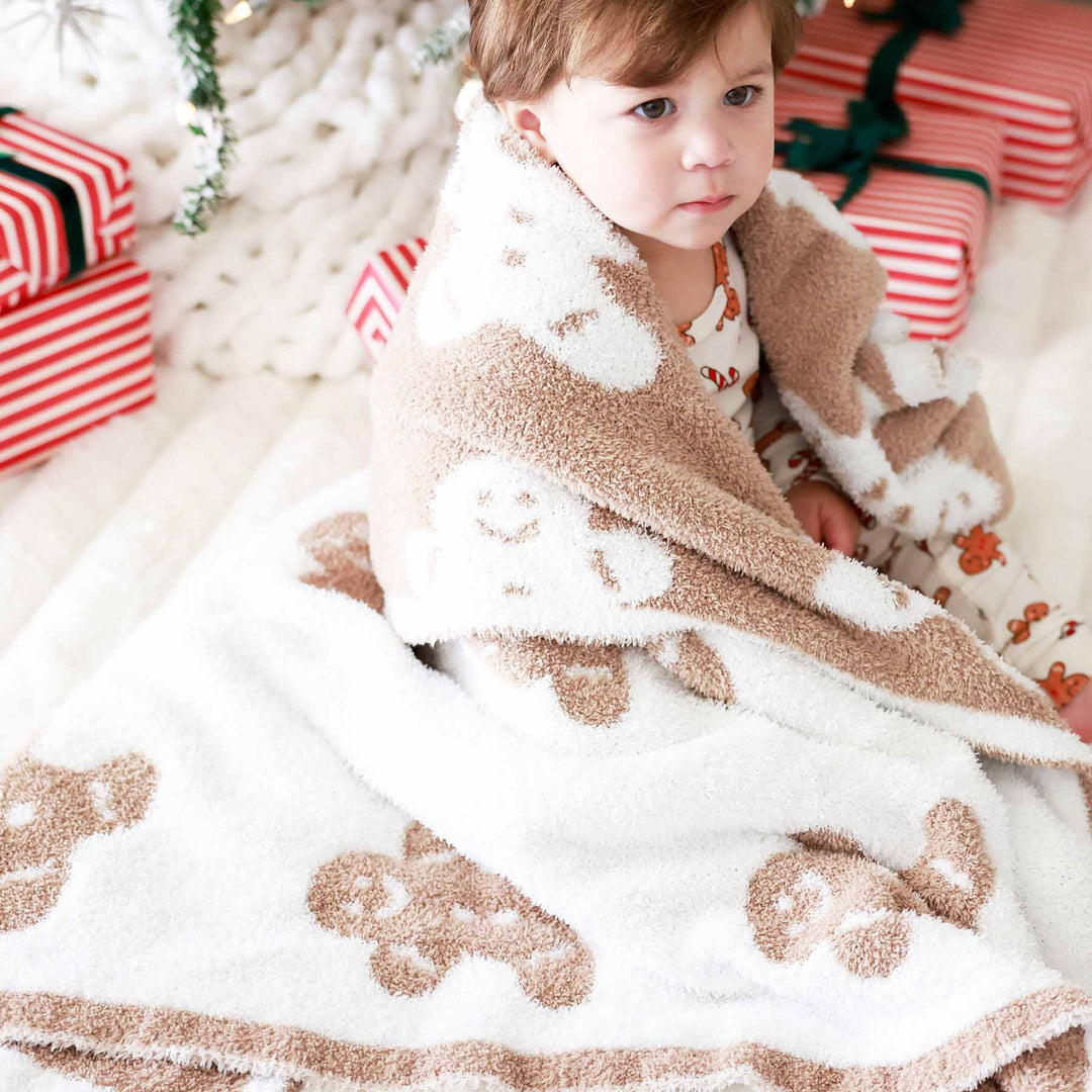 white and brown reversible gingerread microfiber blanket for christmas