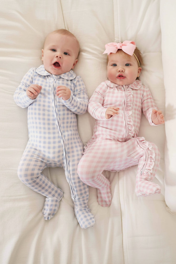 gingham print footie pajamas for babies