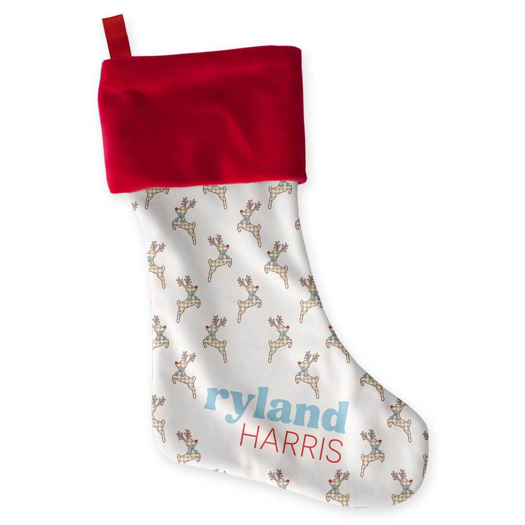 gingham reindeer rudolph stocking