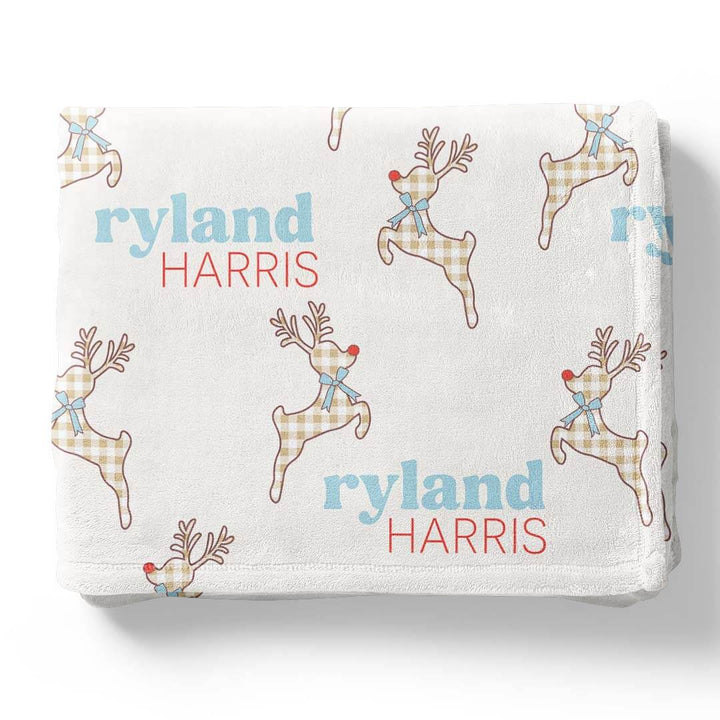 gingham reindeer personalized kids blanket