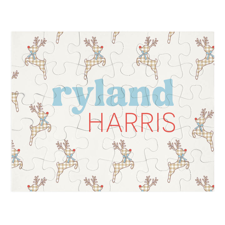 gingham reindeer personalized puzzle for kids