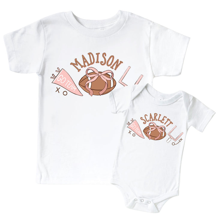 girl football personalized graphic tee and bodysuit for kids and babies