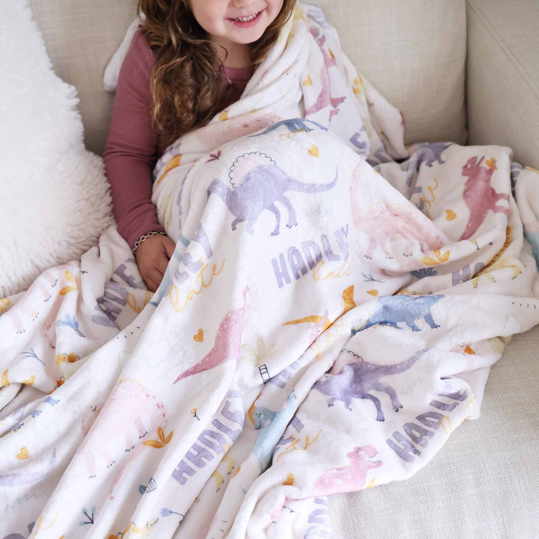 pastel girl dinosaur personalized blanket for kids 