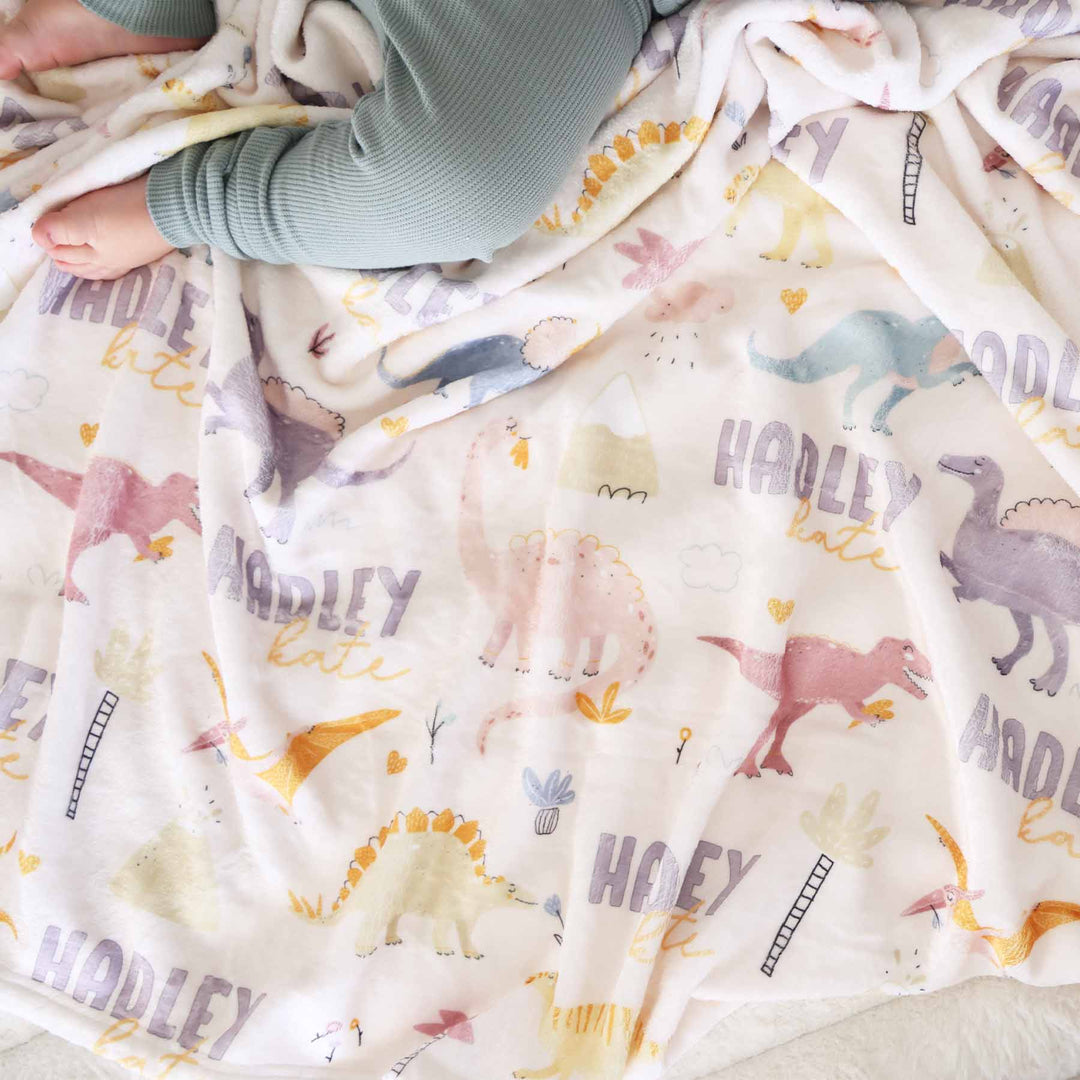 girl dinosaur personalized kids blanket