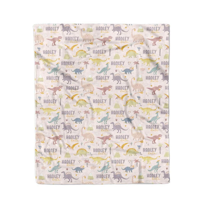 girl dino personalized kids blanket 