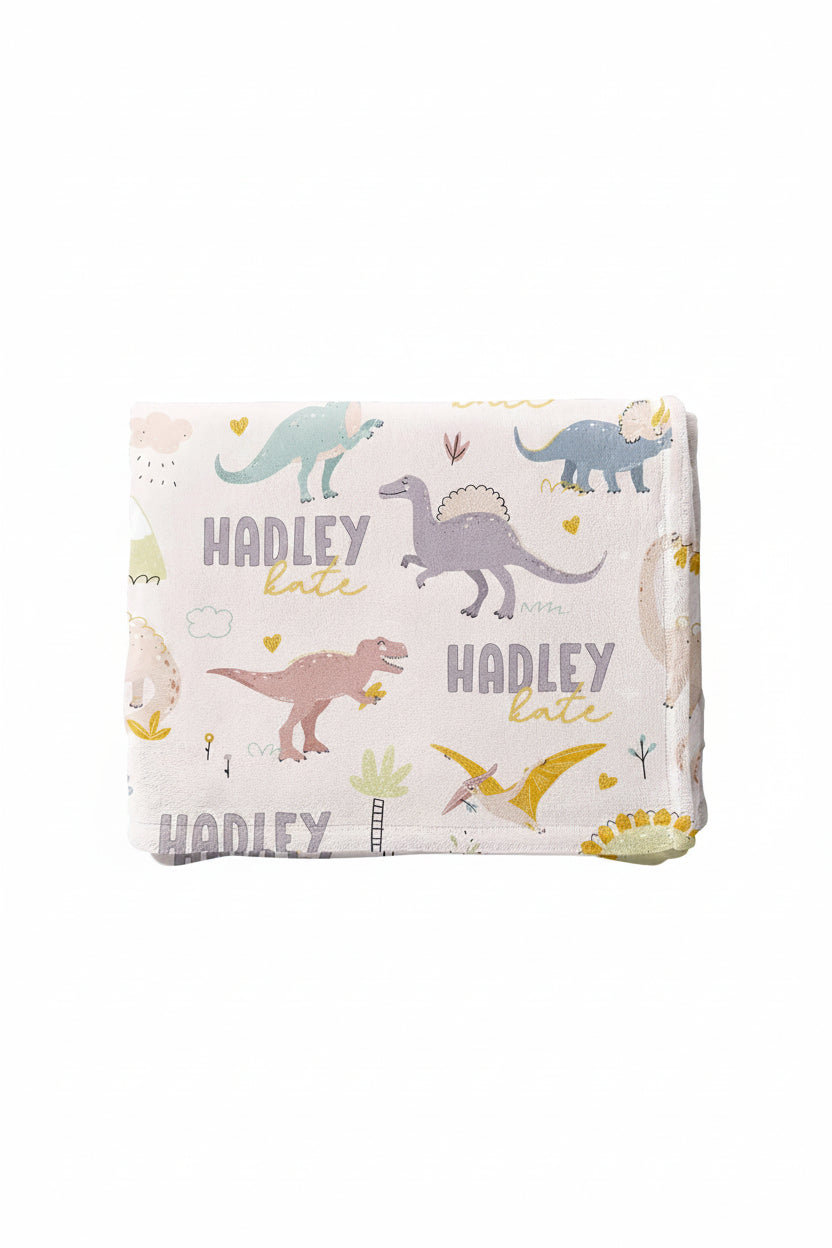 pastel dinosaur personalized blanket for kids 