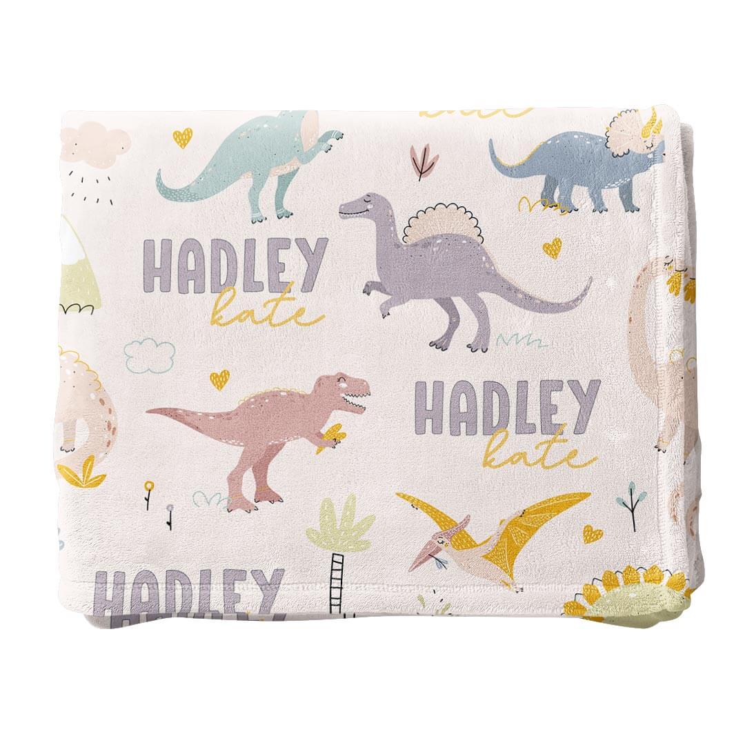 pastel dinosaur personalized blanket for kids 