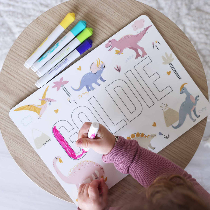 girl dinosaur personalized whiteboard for kids 