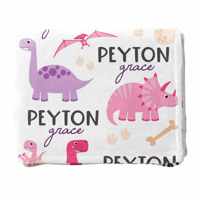 pink dinosaur personalized kids blanket
