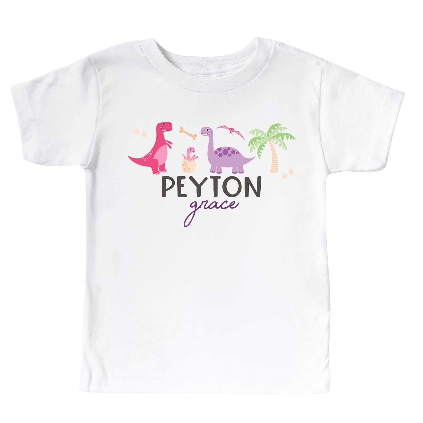 personalized pink dinosaur graphic tee for kids 