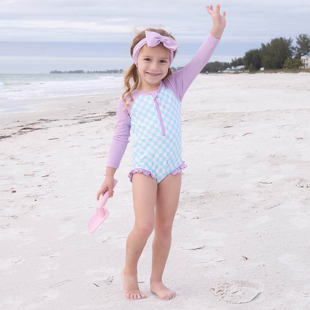 long sleeve rash guard with front zipper checkered