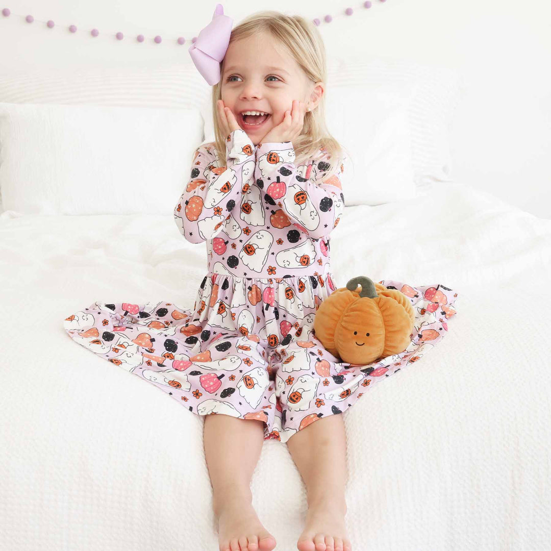 ruffle twirl dress with ghosts and pumpkins 
