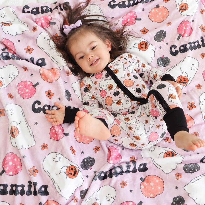 pink ghost personalized blanket for kids 