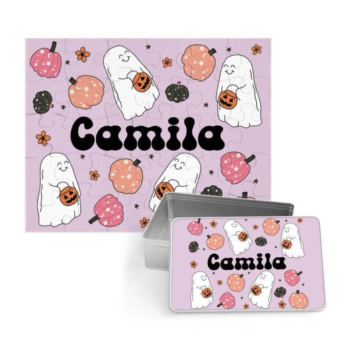 pink and purple ghost personalized puzzle for kids 
