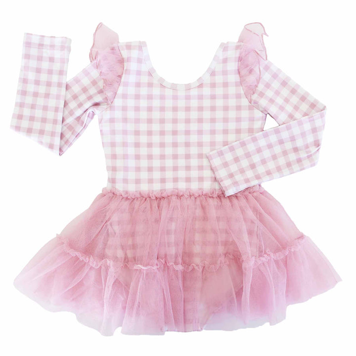 pink and white gingham leotard for girls 