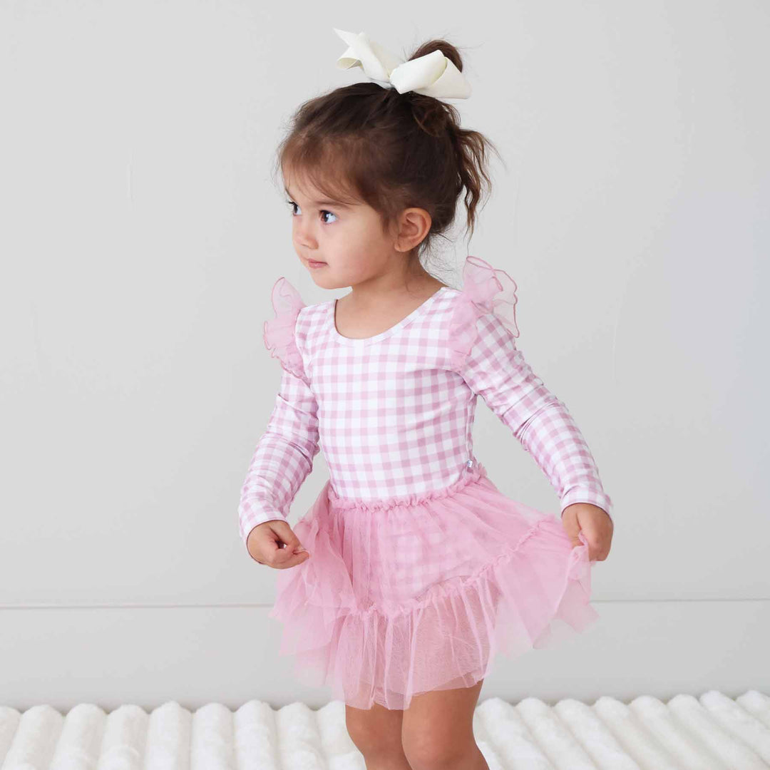 girly gingham girl's leotard pink and white 