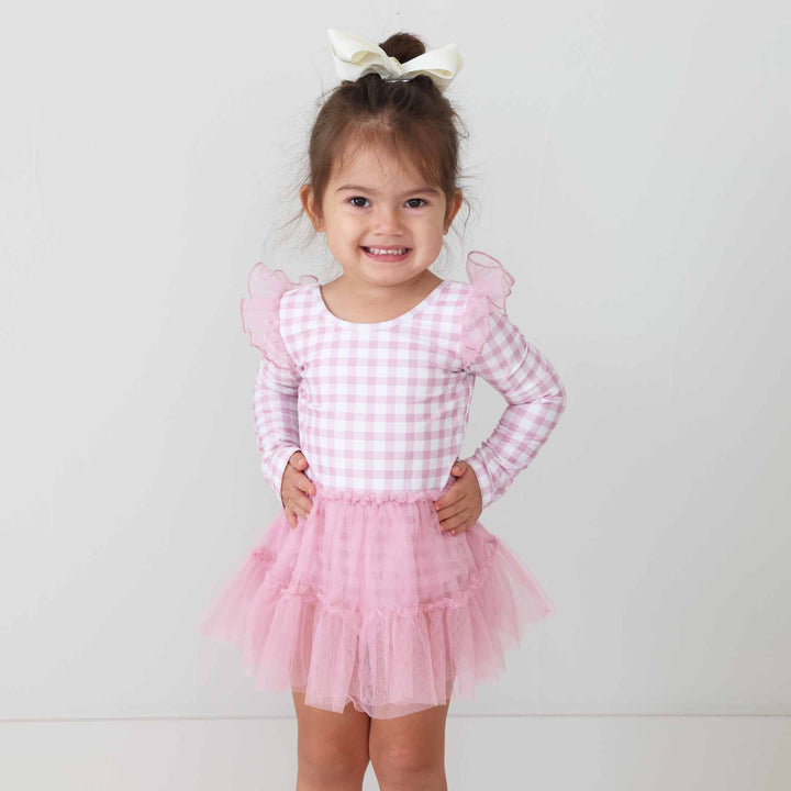 girly pink and white tulle skirt leotard for toddlers and kids 