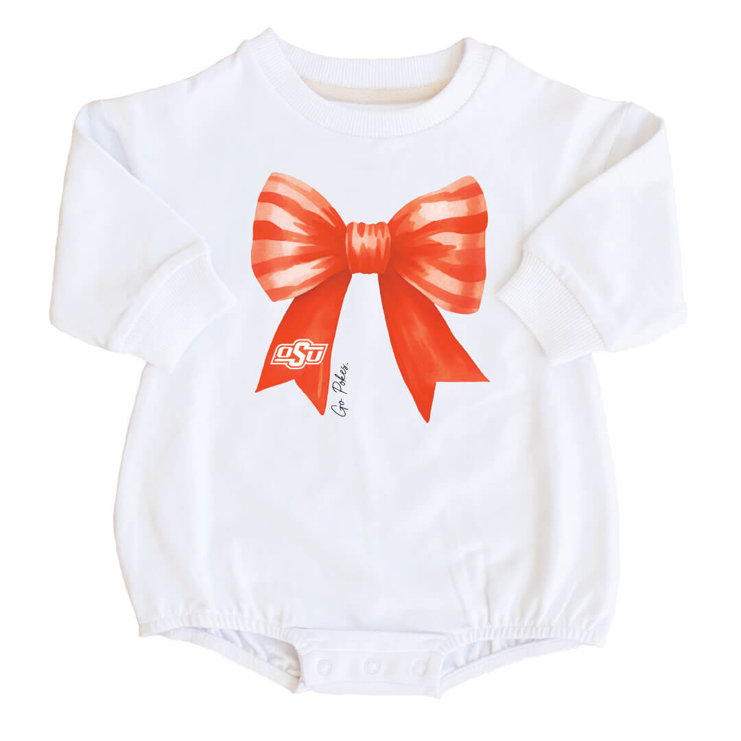 Oklahoma State University | Footballs & Bows Graphic Sweatshirt Bubble Romper