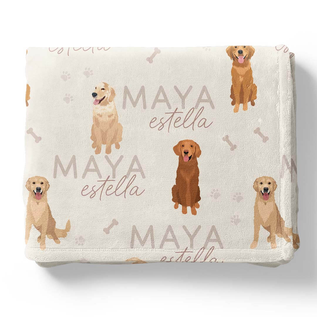 personalized kids blanket with golden retrievers tan