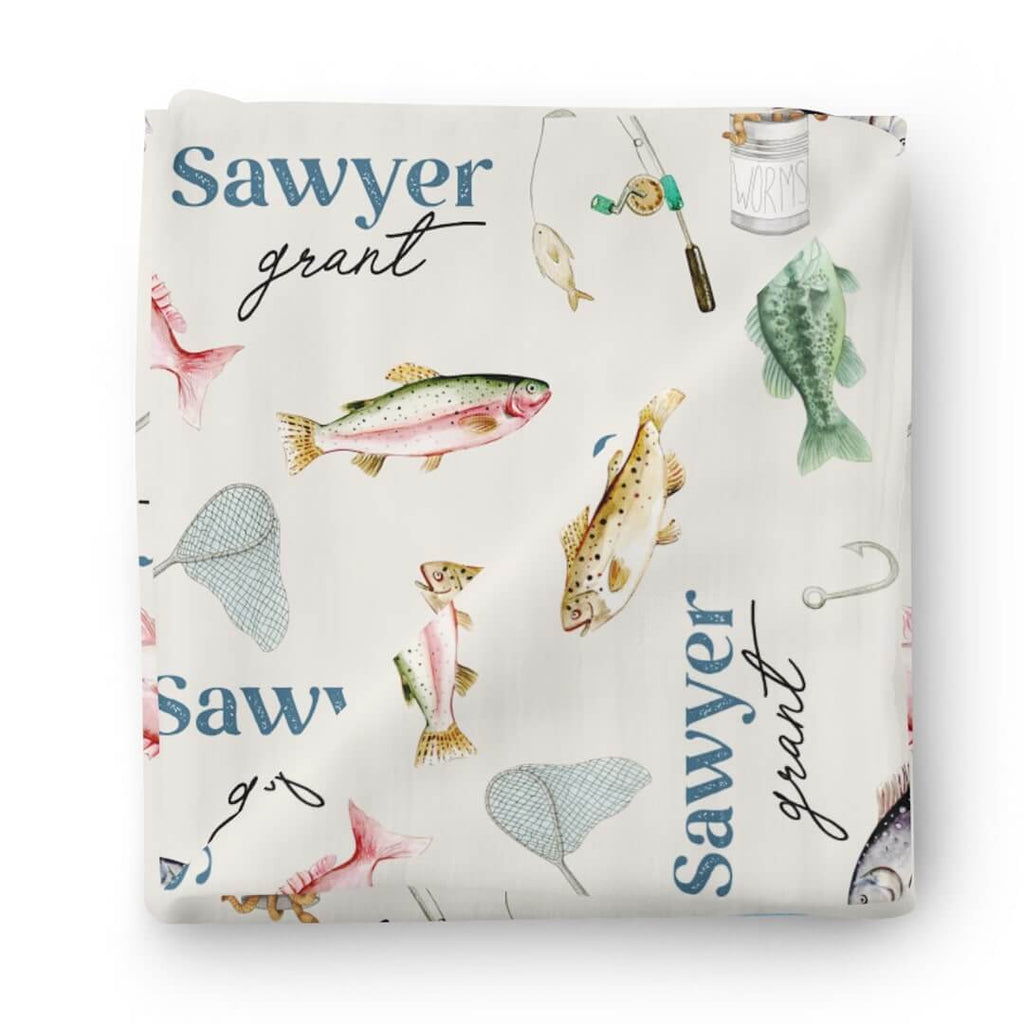 Fishing Baby Blanket - Personalized Baby Name Swaddle Blanket Set