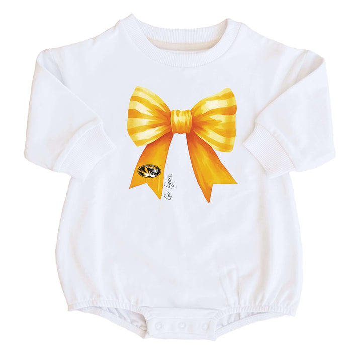 University of Missouri | Footballs & Bows Graphic Sweatshirt Bubble Romper