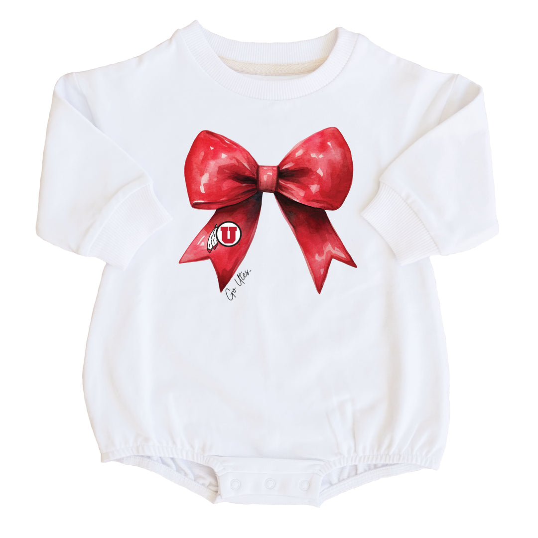 University of Utah | Footballs & Bows Graphic Sweatshirt Bubble Romper