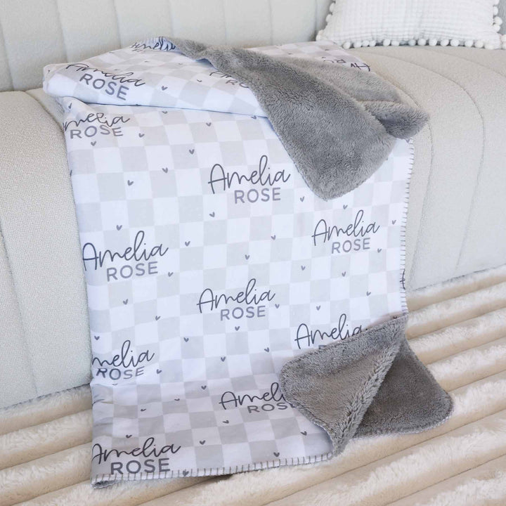 gray check personalized fuzzy blanket