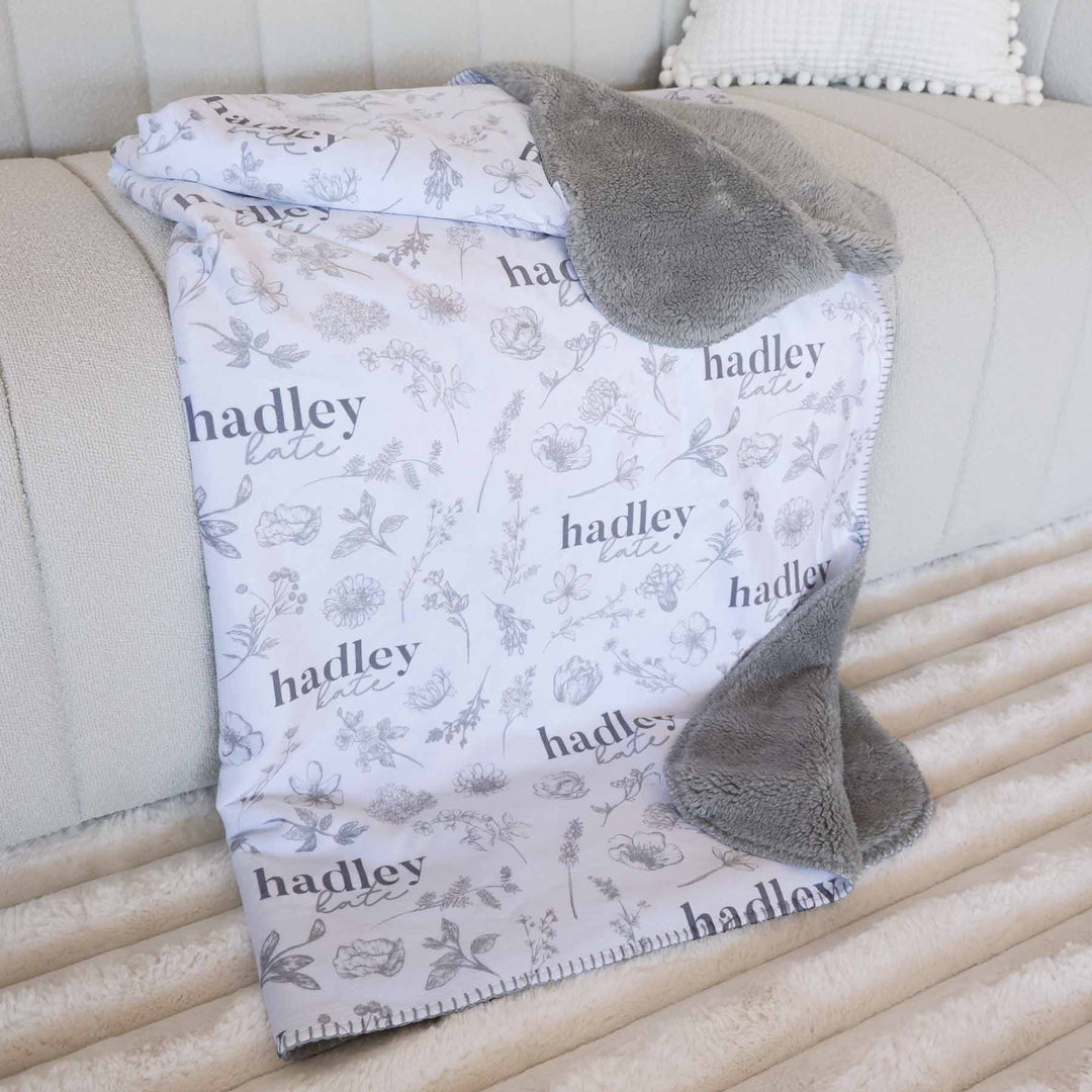 gray floral personalized fuzzy blankets for kids 