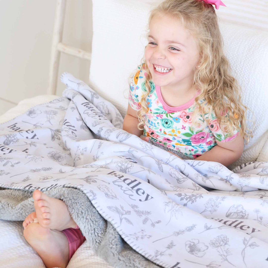 neutral floral personalized name fuzzy blanket for kids