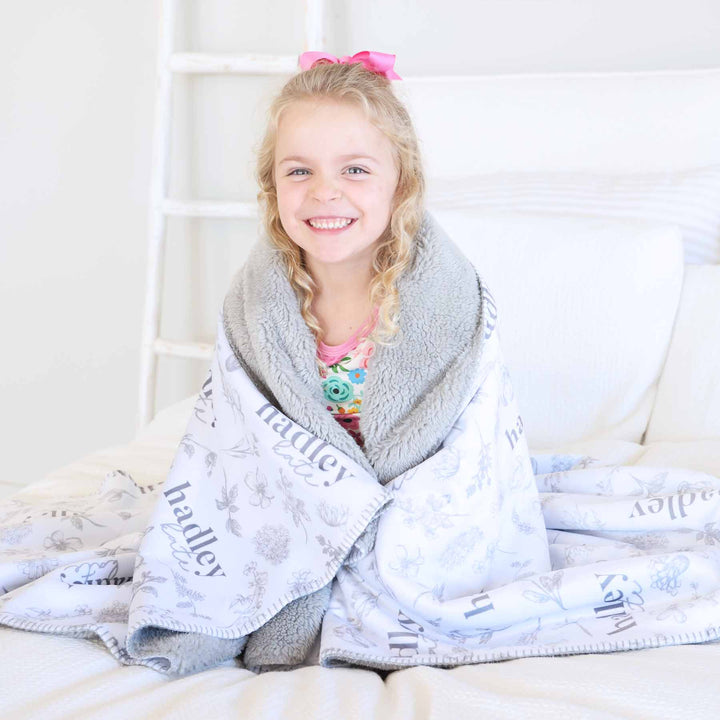 neutral floral personalized sherpa blanket for kids