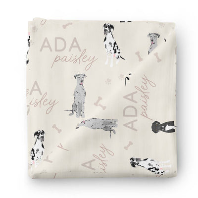neutral colored swaddle for babies personalized with name great dane 