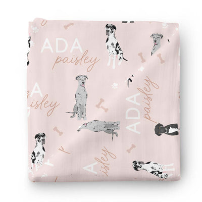 great dane swaddle blanket pink personalized with baby name 