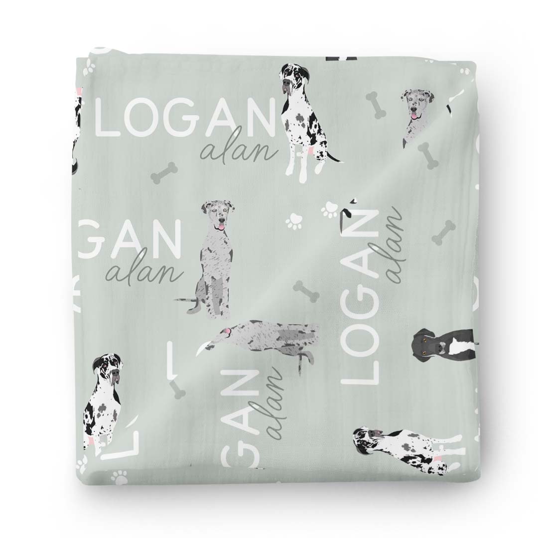 great dane sage personalized swaddle blanket 