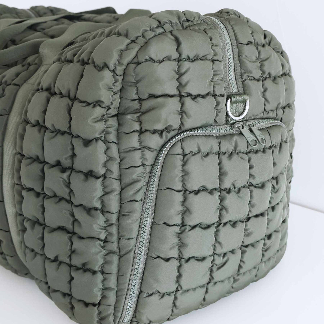 army green quilted women's duffel bag 