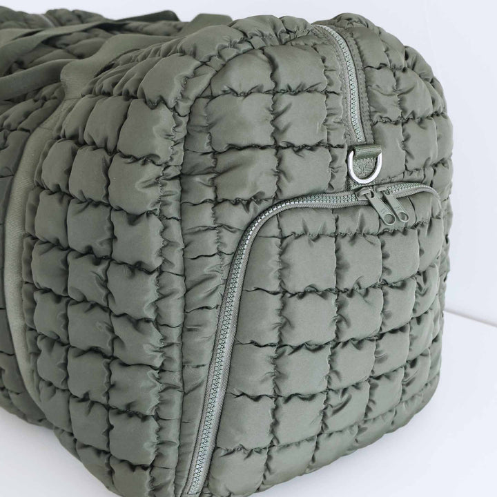 army green quilted women's duffel bag 