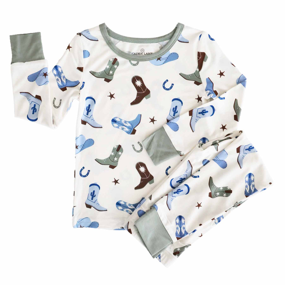 green two piece pajama set for boys rodeo