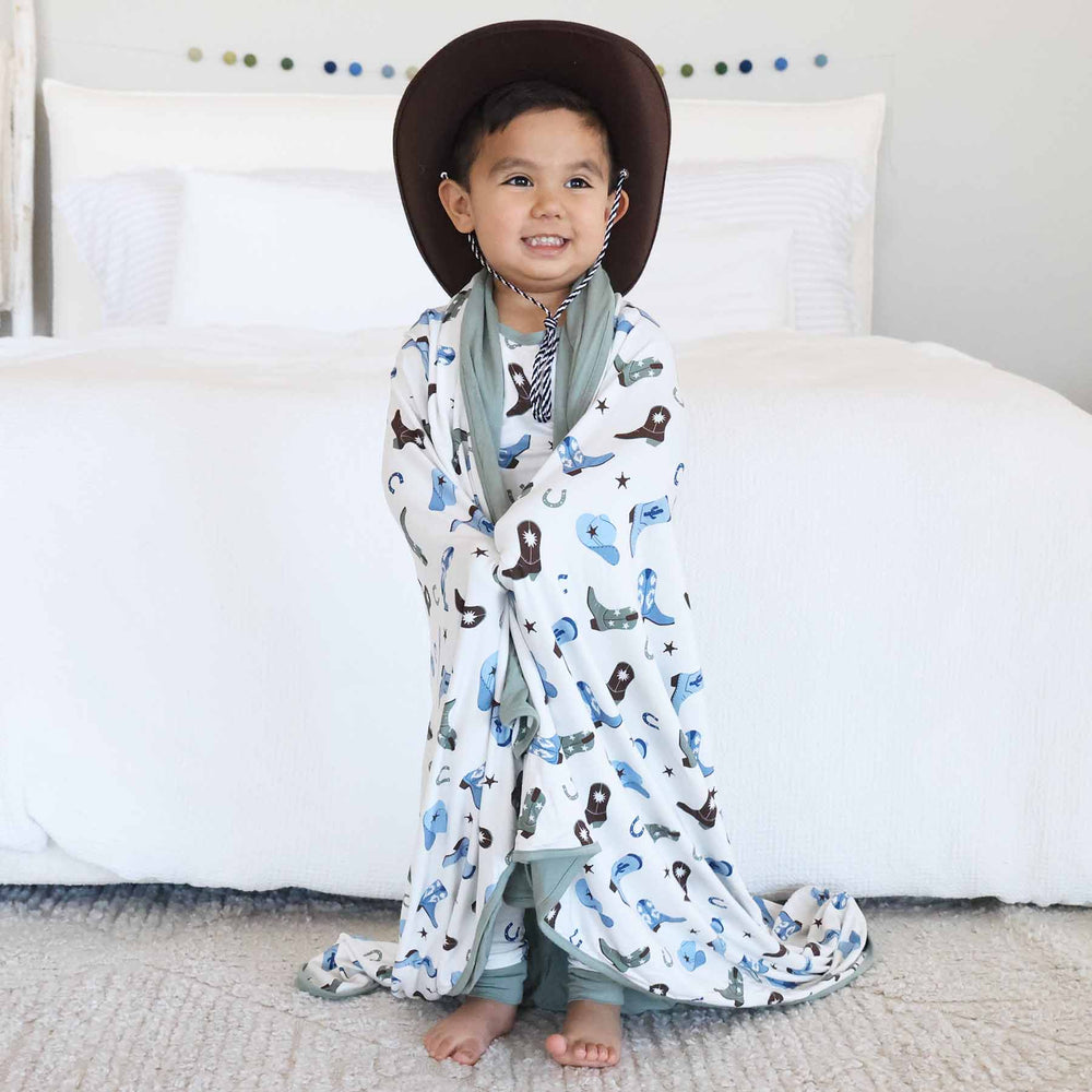 boot scootin blue cowboy blanket for boys 