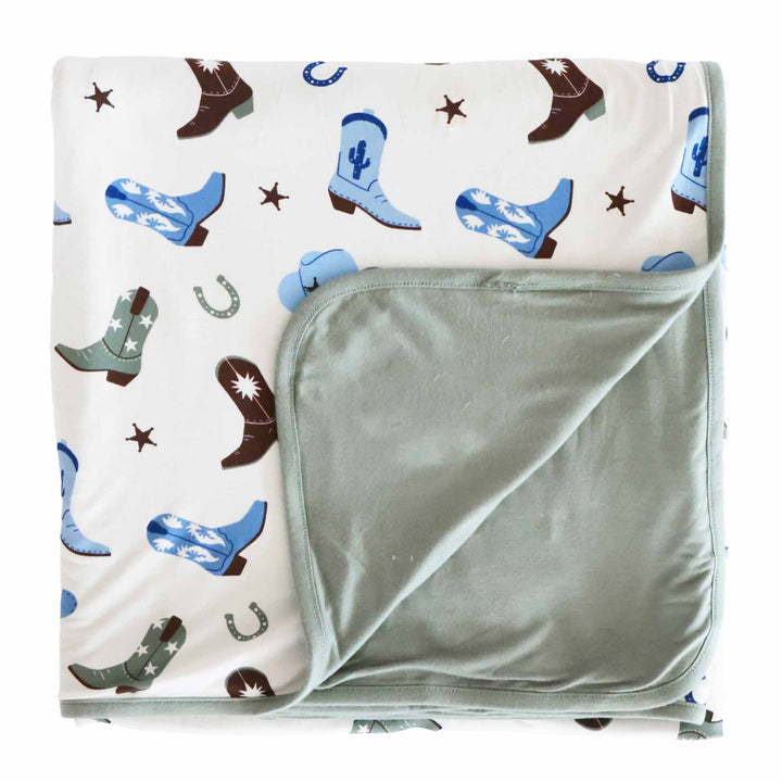 blue and green double sided bamboo blanket for kids 