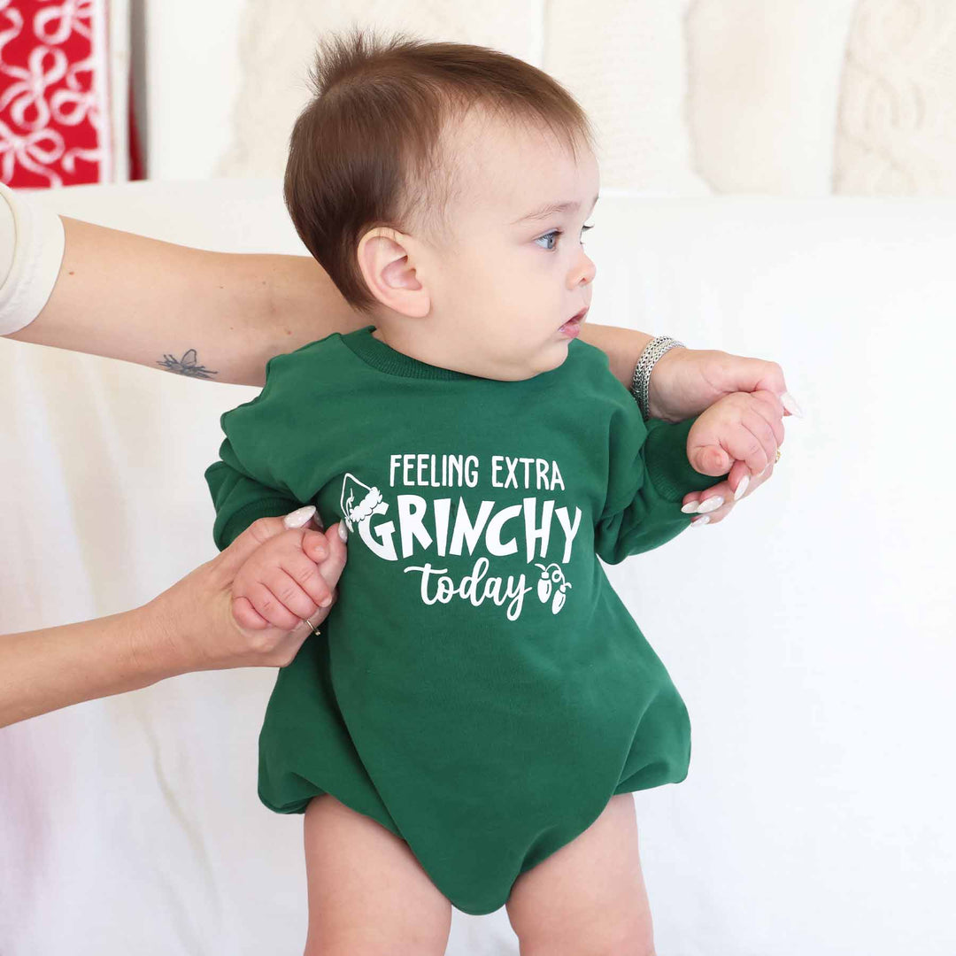 feeling extra grinchy today graphic sweatshirt bubble romper 